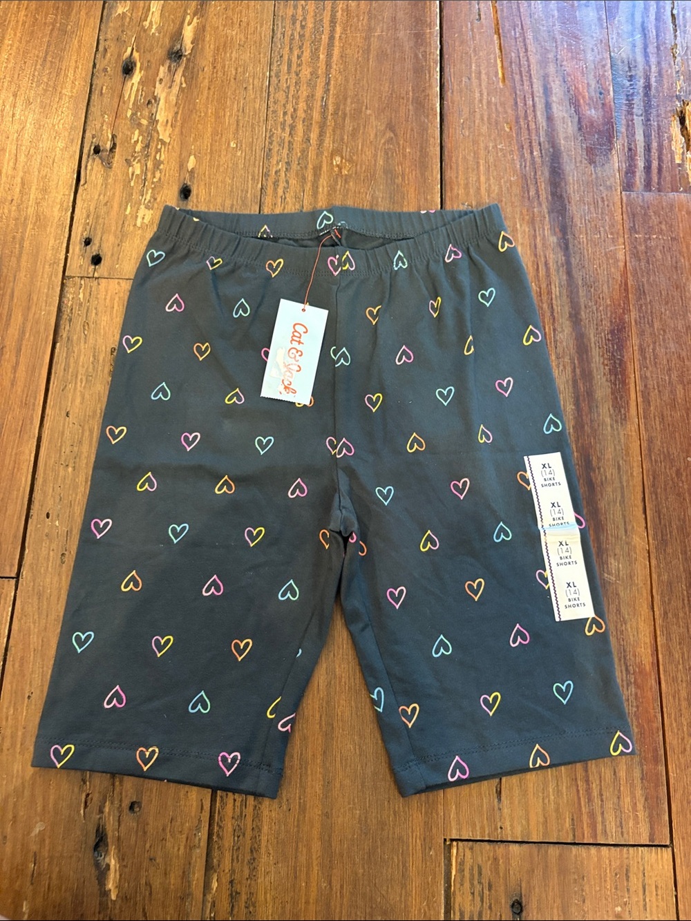 Cat & Jack Black Bike Shorts with Rainbow Heart Outline Print